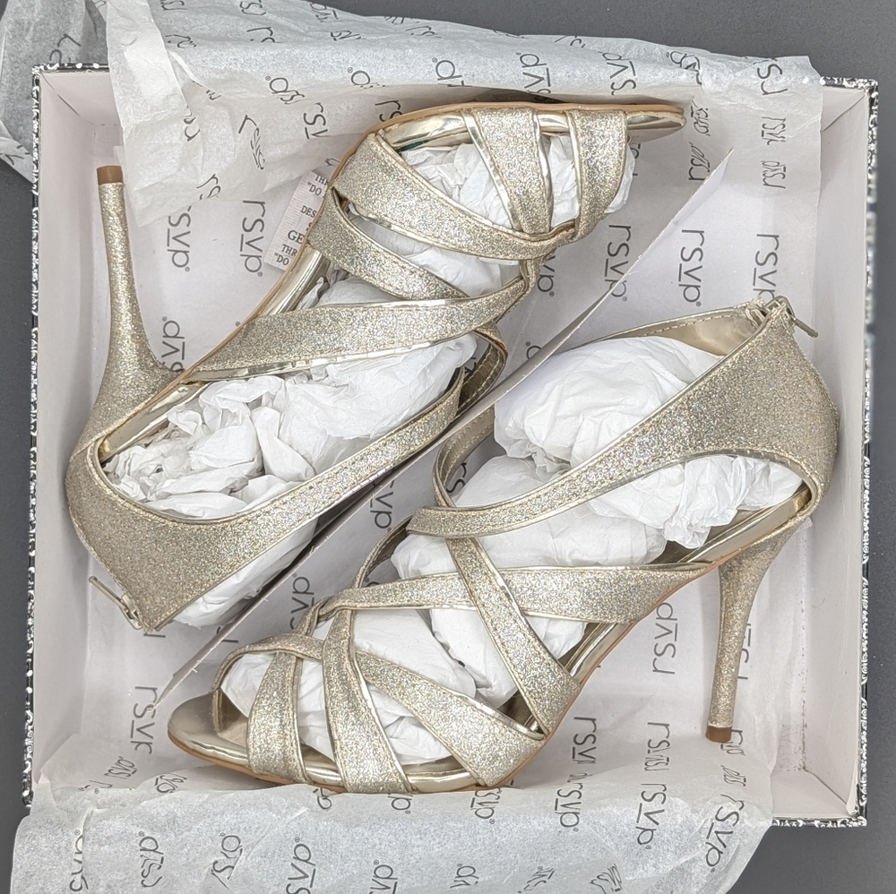 RSVP Maven Light Gold Strappy Heels - Picture 9 of 10